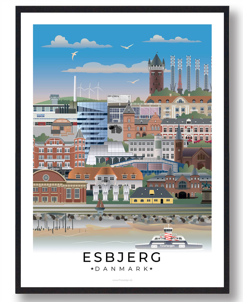 Esbjerg Byplakat Med Hvid Kant