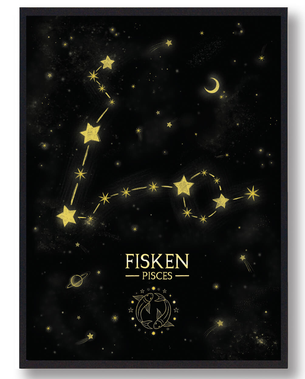 Stjernebillede Fisken Sort Håndtegnet Baggrund