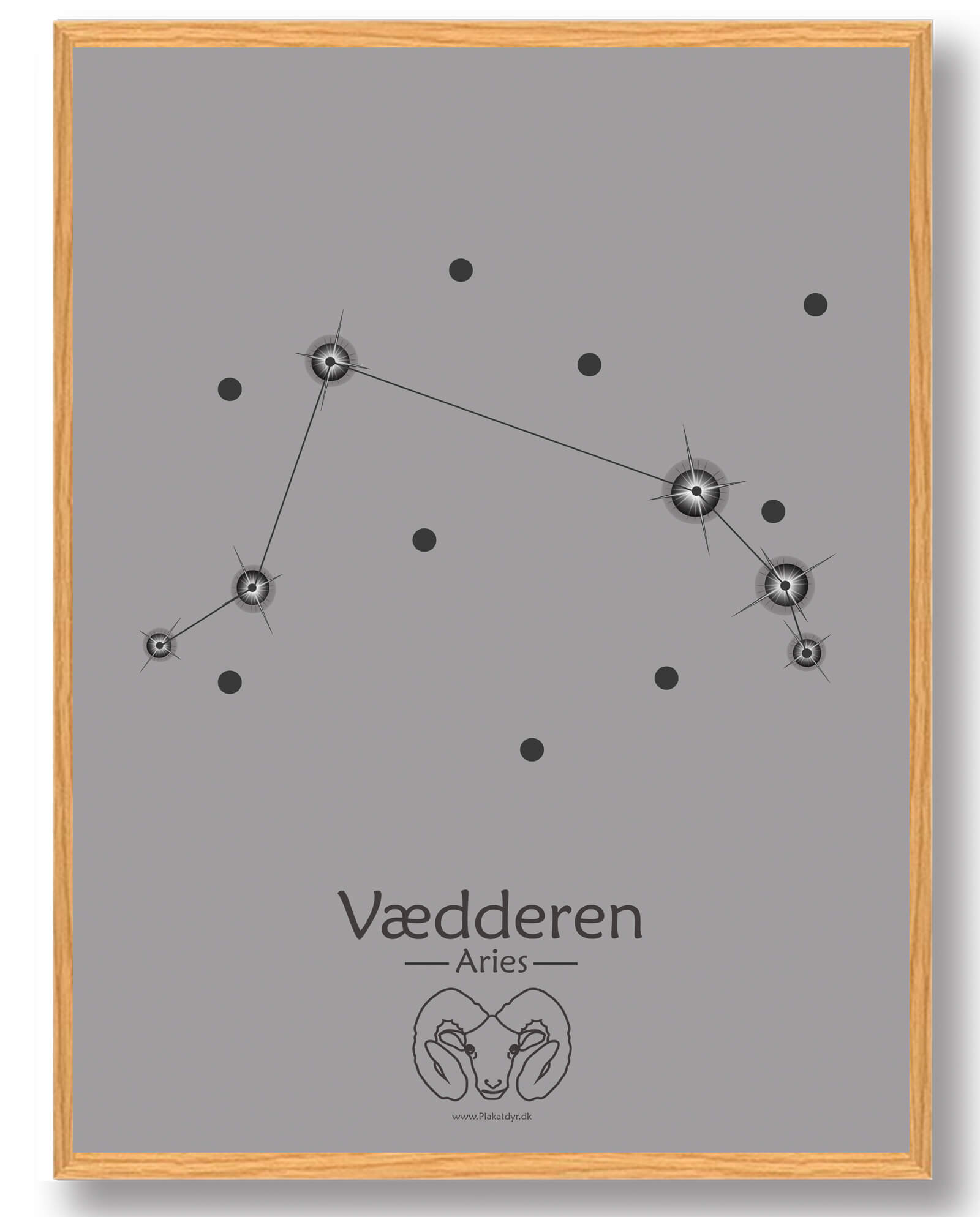 Stjernebillede Vædderen  Grå  Plakat