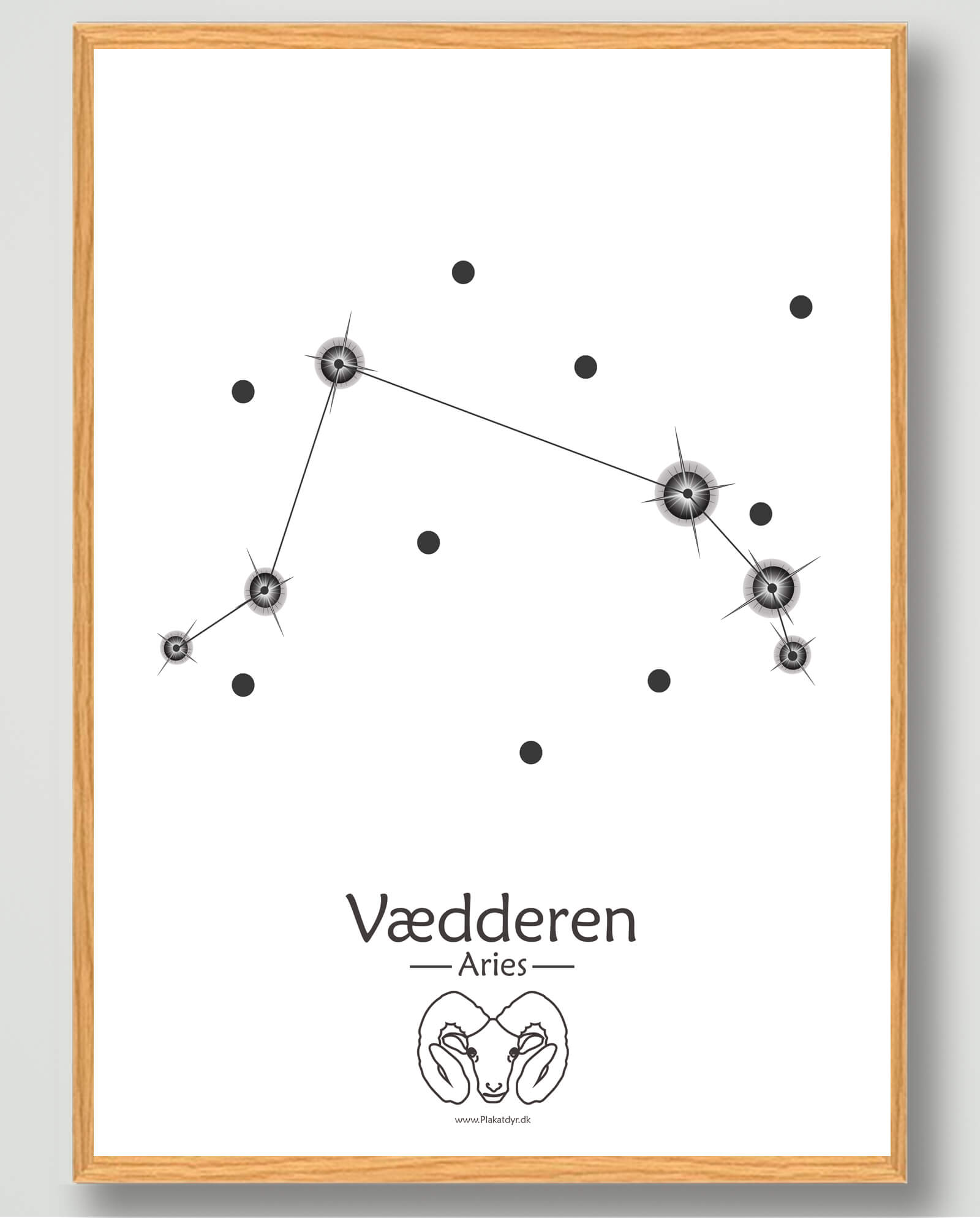 Stjernebillede Vædderen  Hvid  Plakat