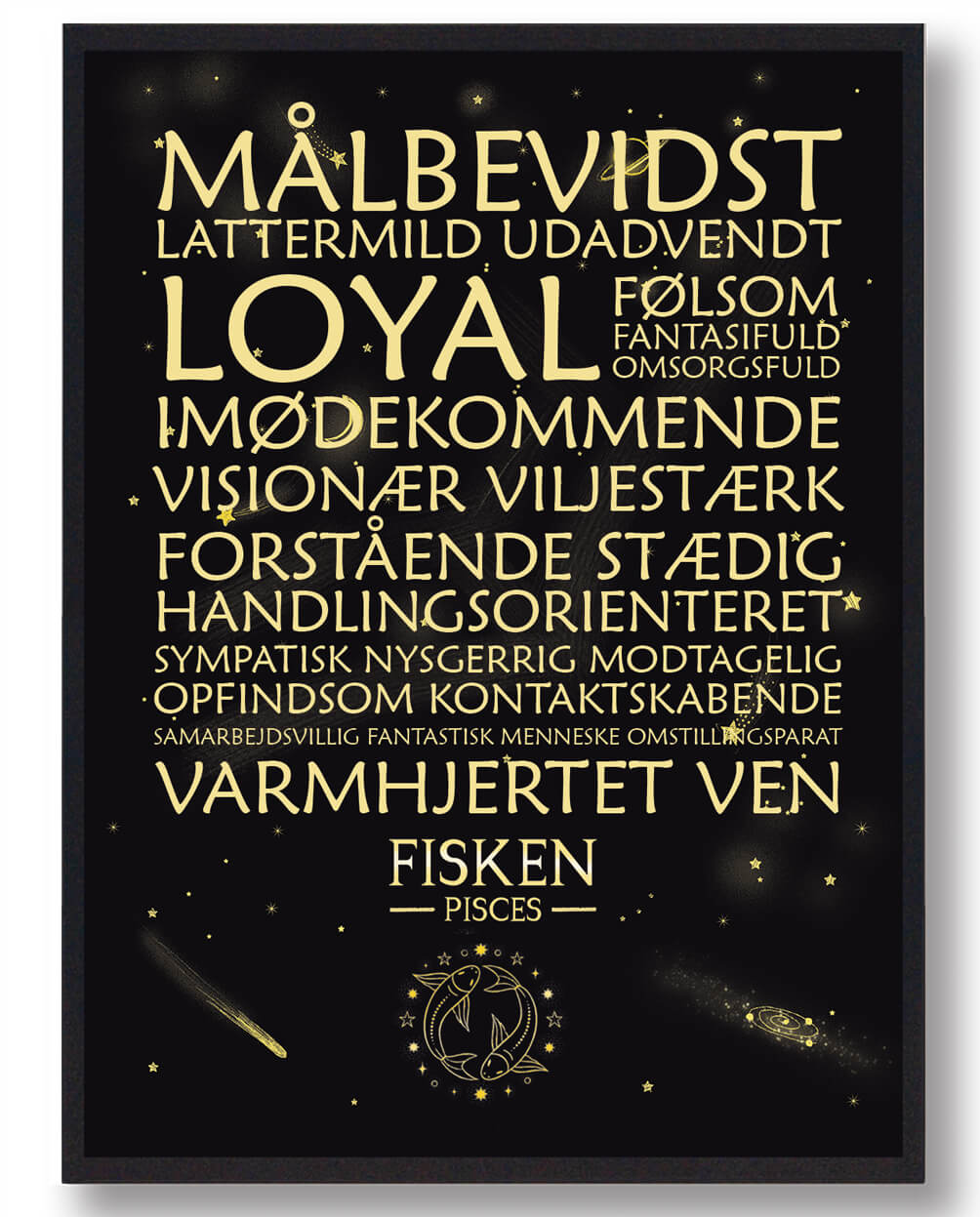 Stjernetegn Fisken  Sort Håndtegnet Baggrund