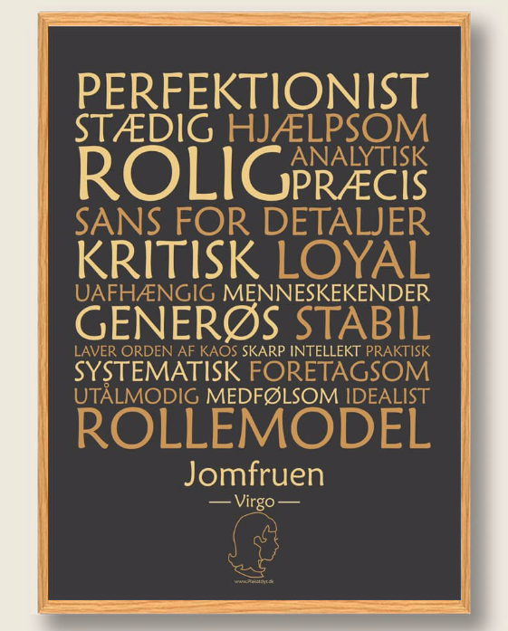 Stjernetegn Jomfruen  Sort  Plakat