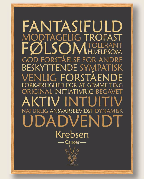 Stjernetegn Krebsen  Sort  Plakat