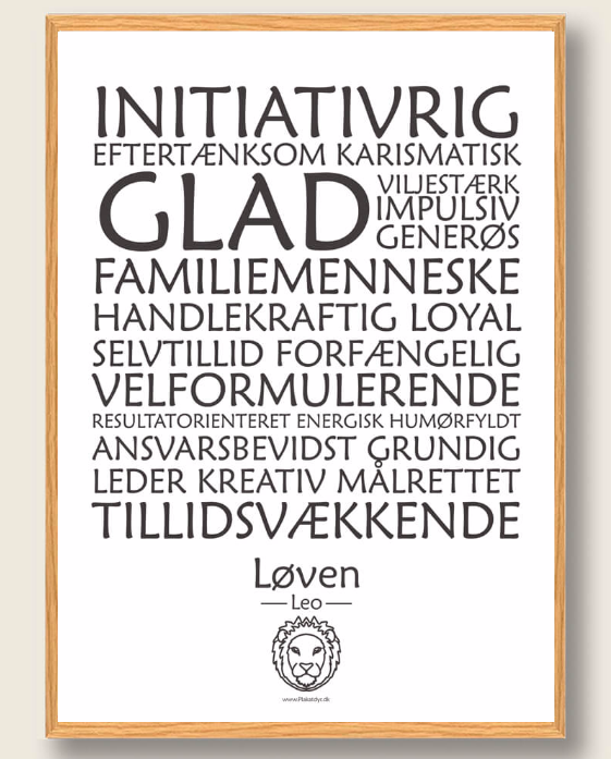 Stjernetegn Løven  Hvid  Plakat