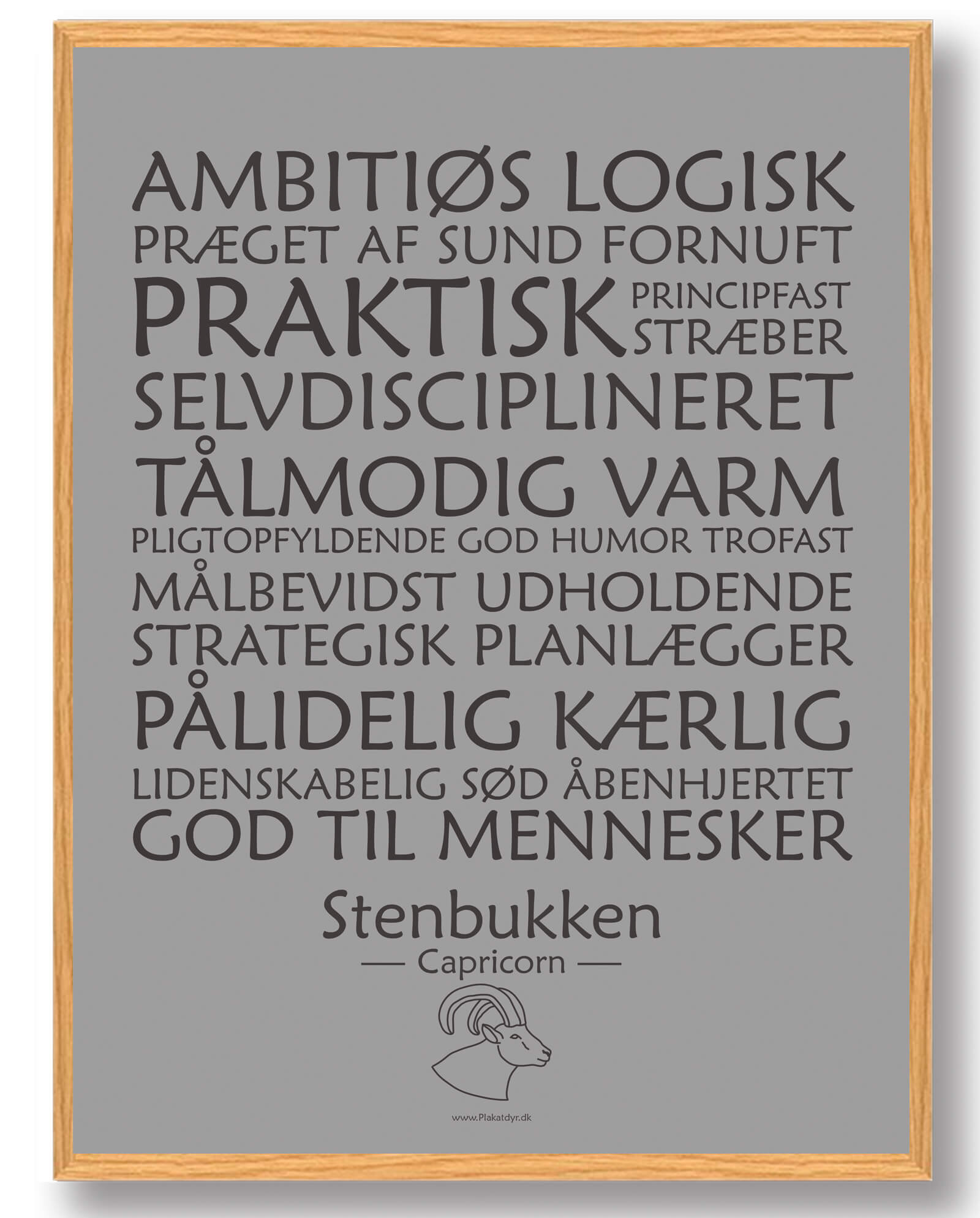 Stjernetegn Stenbukken  Grå  Plakat