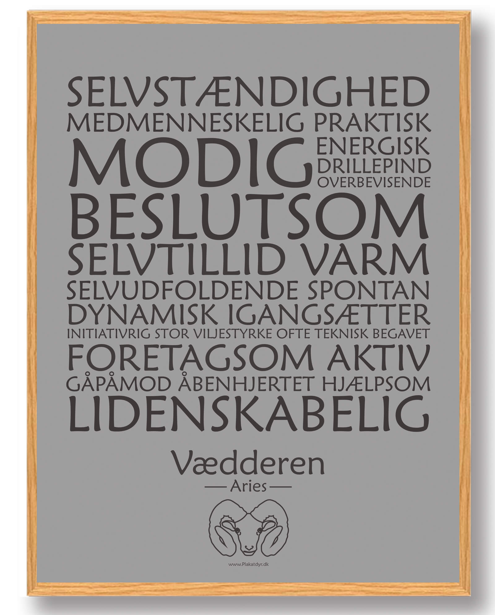 Stjernetegn Vædderen  Grå  Plakat