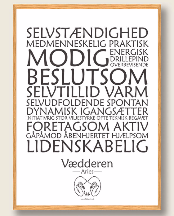 Stjernetegn Vædderen  Hvid  Plakat