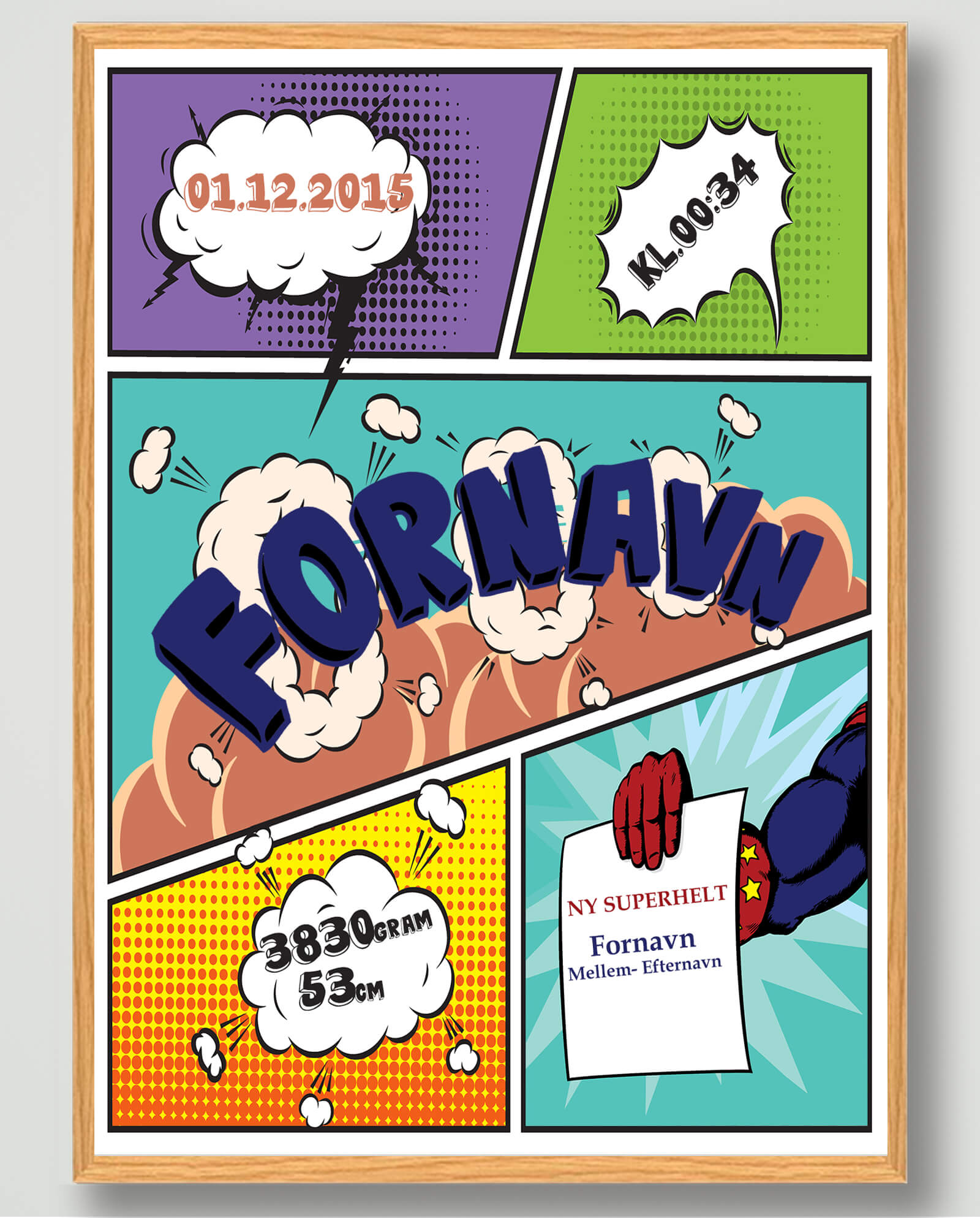 Superhelte Tegneserie Fødselsplakat