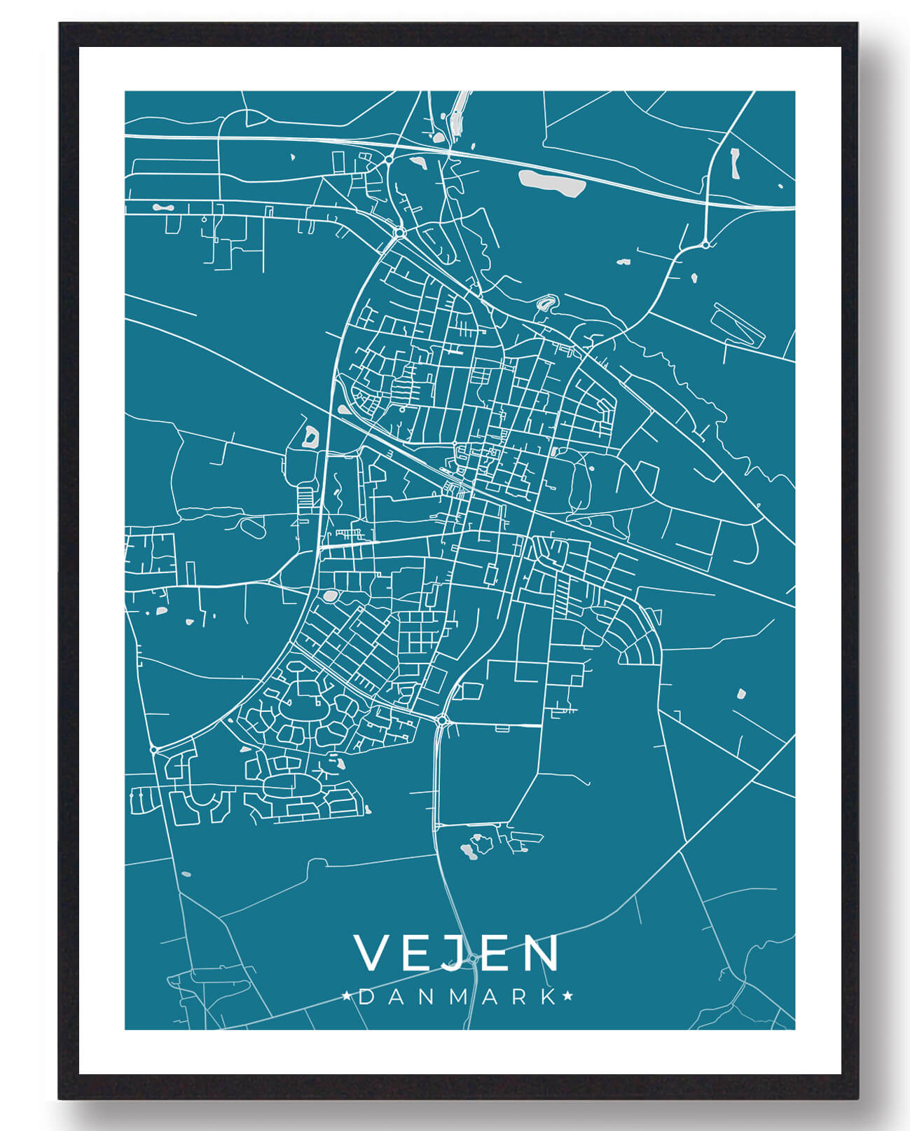 Vejen By Plakat Blå