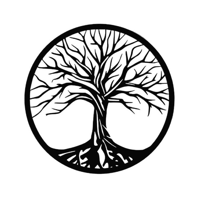 Flot Spejl Med Et Rundt Træ  Akryl Spejl Klistermærke  Vinter  Sort