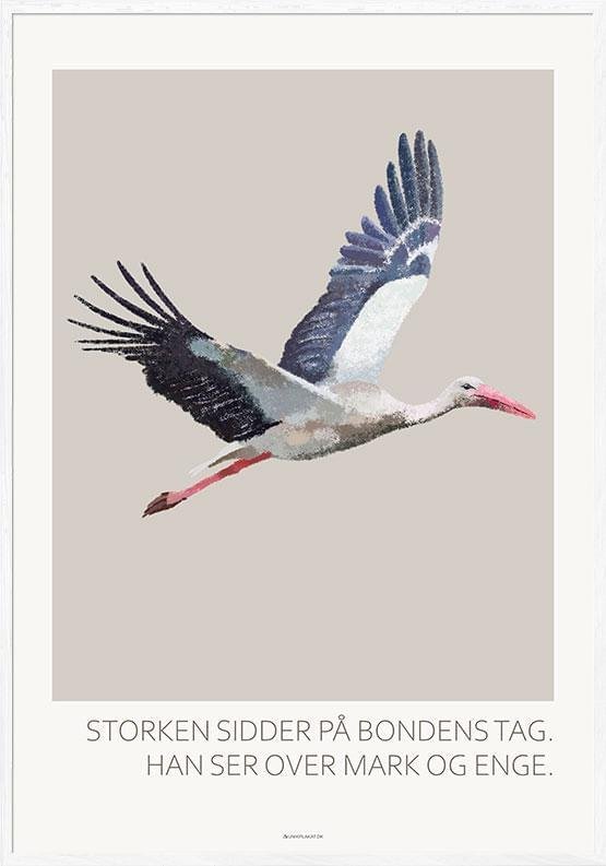 Plakat Med Stork Trækulstegning Af Danmarks Sjældne Gæst
