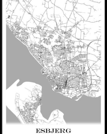 Esbjerg Byplakat Med Bykort Hvid Baggrund