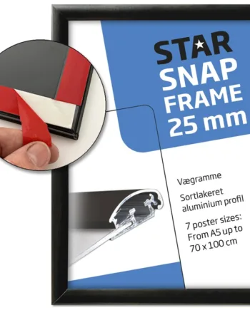 Klapramme  Fast-fix  Med Tape  Alu Sort  25 Mm Profil  A5