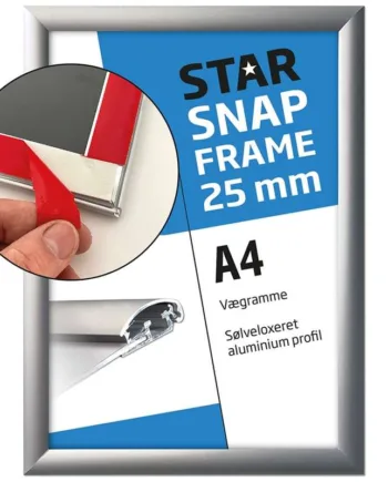Klapramme Fast-fix  Med Tape På Bagsiden  Alu Sølv  25 Mm  A4