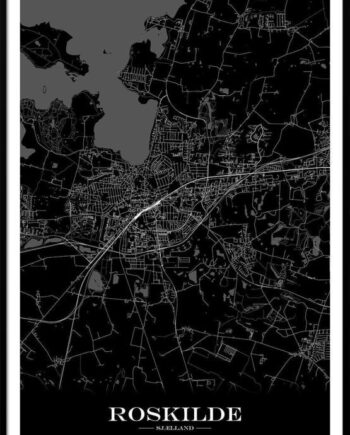 Roskilde Bykort Plakat Med Sort Baggrund