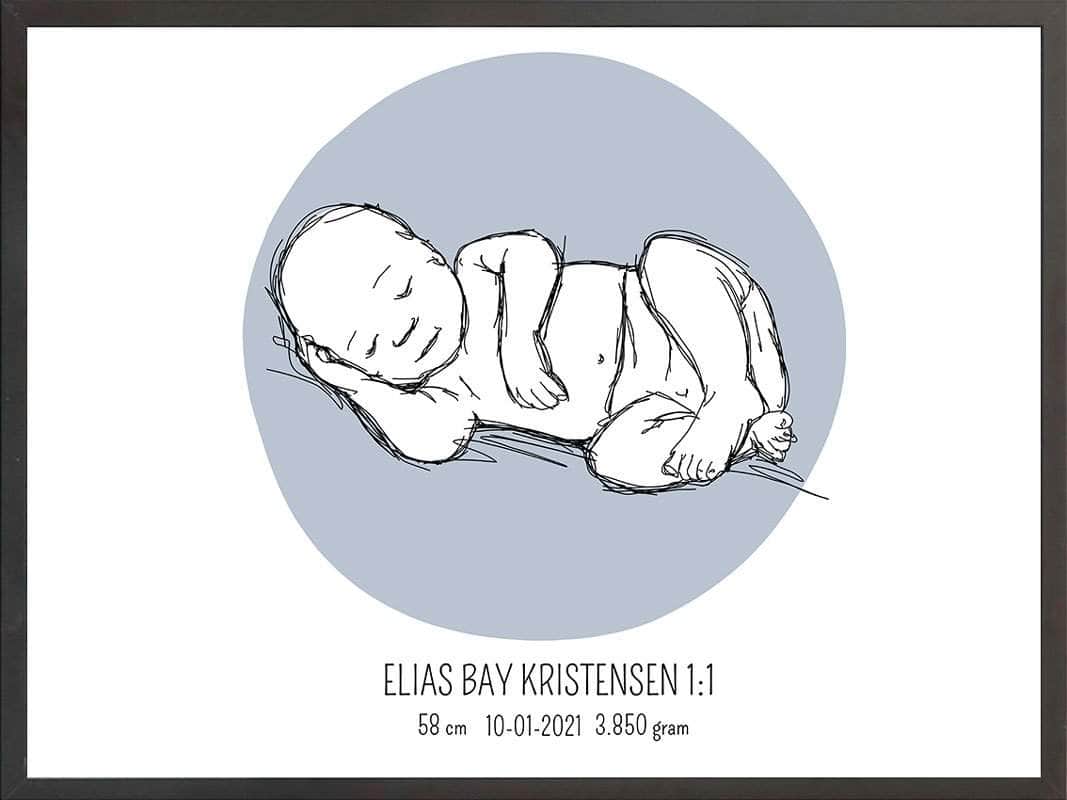 Birth Poster   Fødselsplakat  :  Liggende Blå