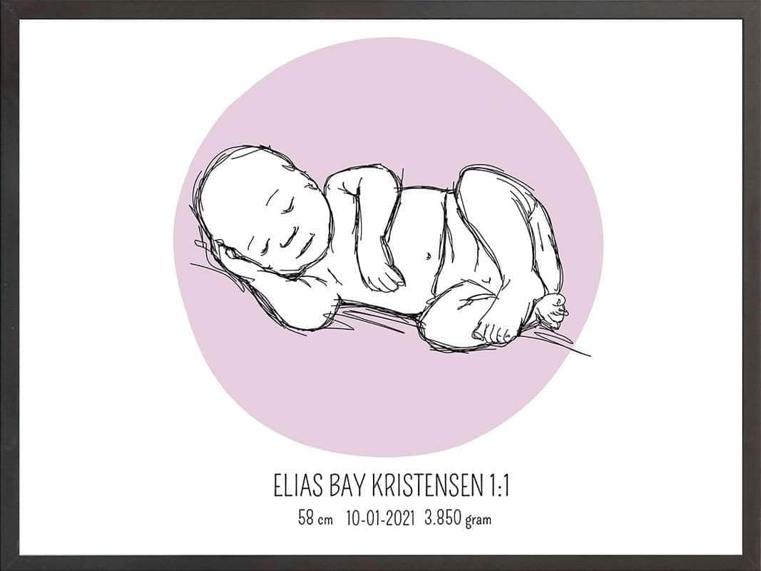 Birth Poster   Fødselsplakat  :  Liggende Lyserød