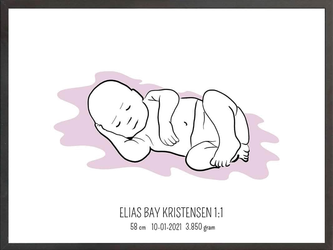 Birth Poster   Fødselsplakat  :  Liggende Lyserød