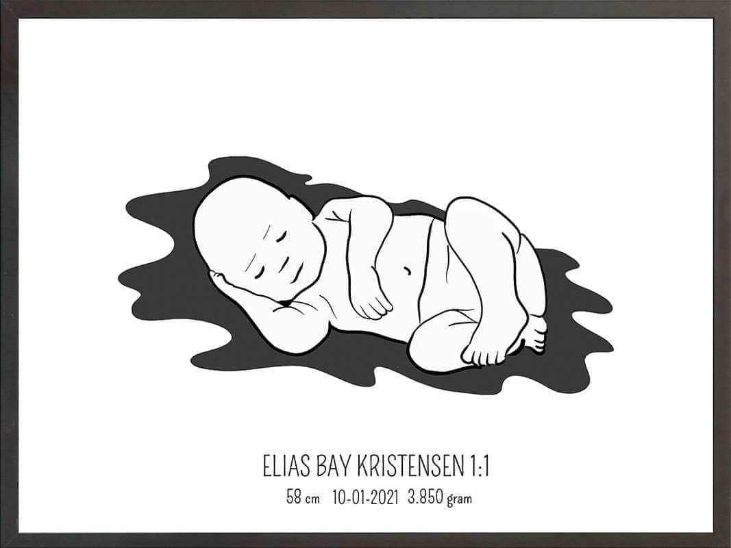 Birth Poster   Fødselsplakat  :  Liggende Lyserød