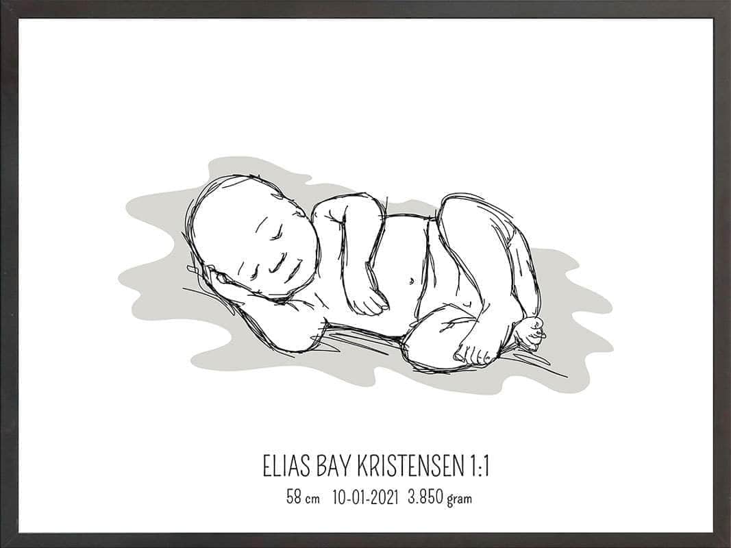 Birth Poster   Fødselsplakat  :  Liggende Lyserød