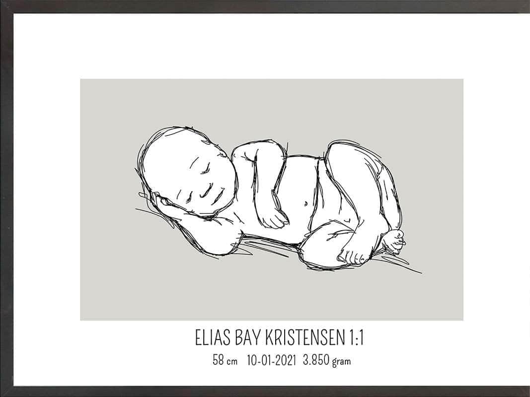 Birth Poster   Fødselsplakat  :  Liggende Lyserød