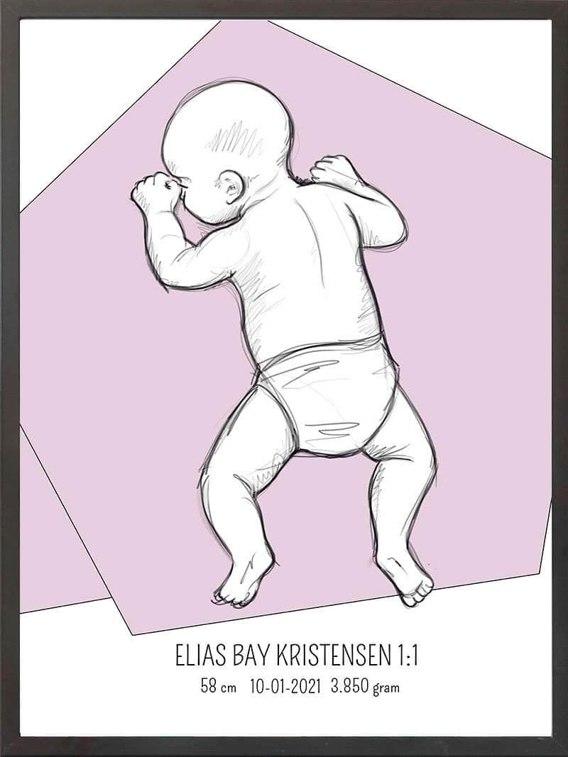 Birth Poster   Fødselsplakat  :  På Maven Lyserød