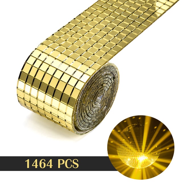 Diy Spejlvæg Selvklæbende Mini-mosaikfliser ægte Glas Mål: 4x100cm Gold