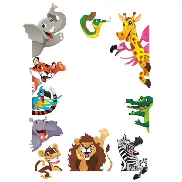 Farverig Wallsticker Med Masser Af Søde Dyr Der Kigger Frem