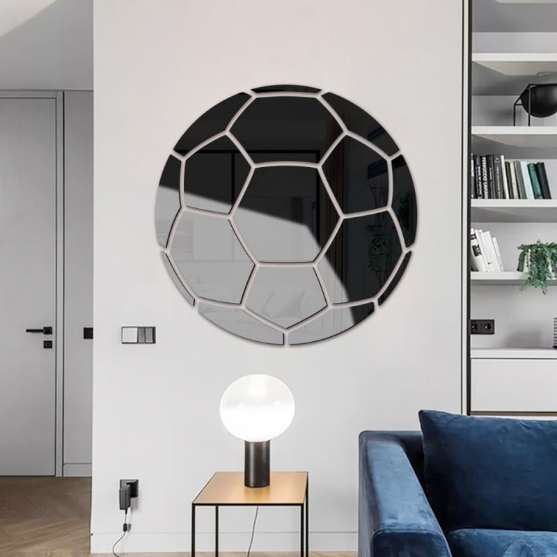 Fodbold Spejl Selvklæbende Akryl Spejl Klistermærker Klassisk Design Sort 23cm