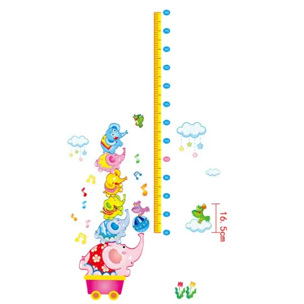Målebånds Wallsticker Balancerende Elefanter Fra 60-180cm