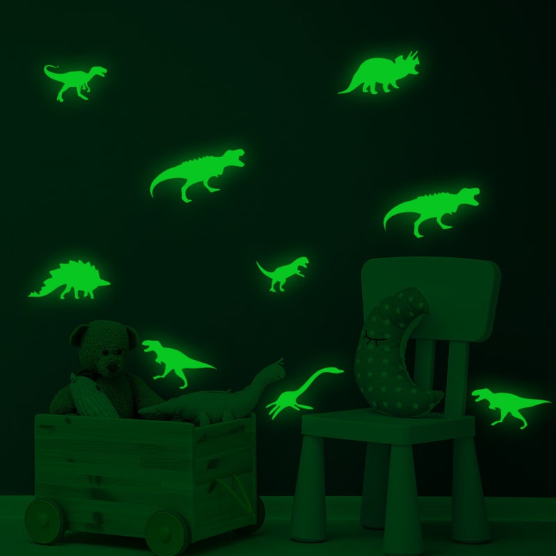 Selvlysende Wallsticker Med Seje Dinosaurer Lyser Mørke