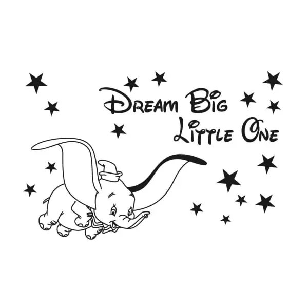 Sød Dumbo Wallsticker Dream Big Little One 42x28cm