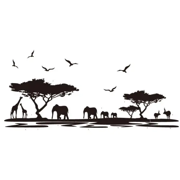 Stor Og Flot Wallsticker Med Dyrene På Savannen 160x75cm