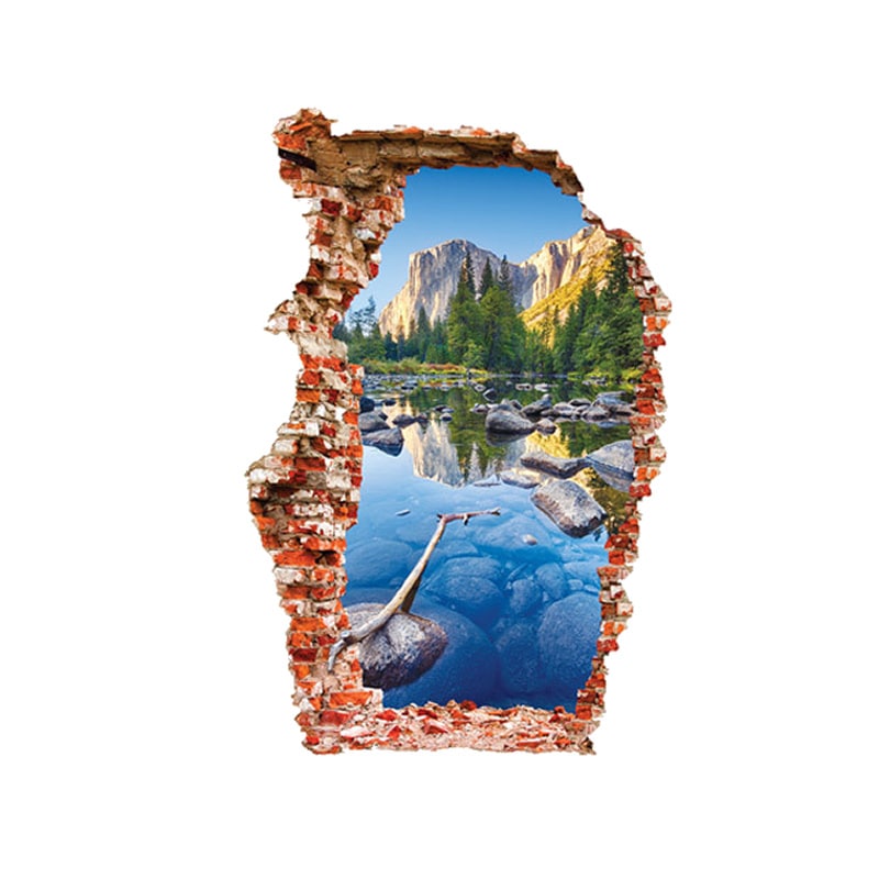Udsigt Til Det Flotteste Bjerglandskab Hul Væggen Wallsticker 90x60cm