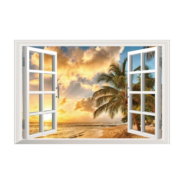 Vindue Wallsticker Solen Står Op På Stranden 60x90cm