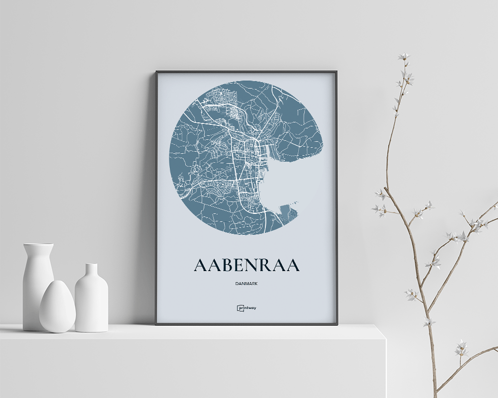 Aabenraa Plakaten Rundt Kort Havblå 70 100 Cm  B1