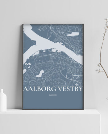 Aalborg Vestby Plakaten Fuldt Kort Havblå 70 100 Cm  B1