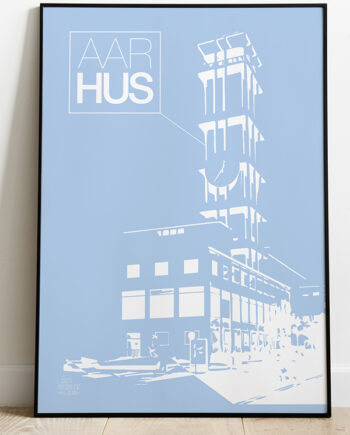 Aarhus-plakat Med Rådhustårnet Stor  Blå  21   29    A4  Kr  199 -