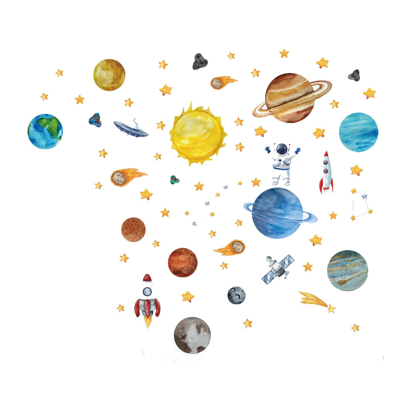 Alle Planeterne   Vores Solsystem  Farverig Universet Wallsticker Med Rumskibe  Ufoer Mm