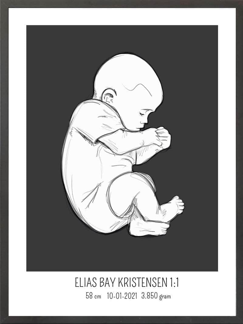 Birth Poster Fødselsplakat : Fosterstilling Lyserød