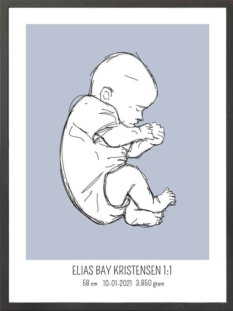 Birth Poster Fødselsplakat : Fosterstilling Lyserød