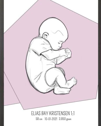 Birth Poster   Fødselsplakat  :  Fosterstilling Lyserød