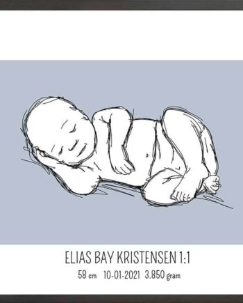 Birth Poster   Fødselsplakat  :  Liggende Blå