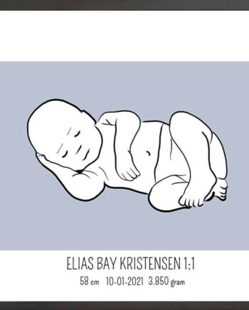 Birth Poster   Fødselsplakat  :  Liggende Blå