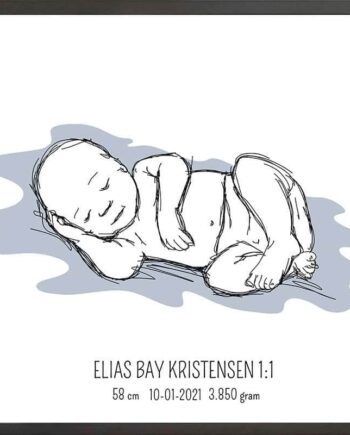 Birth Poster   Fødselsplakat  :  Liggende Blå