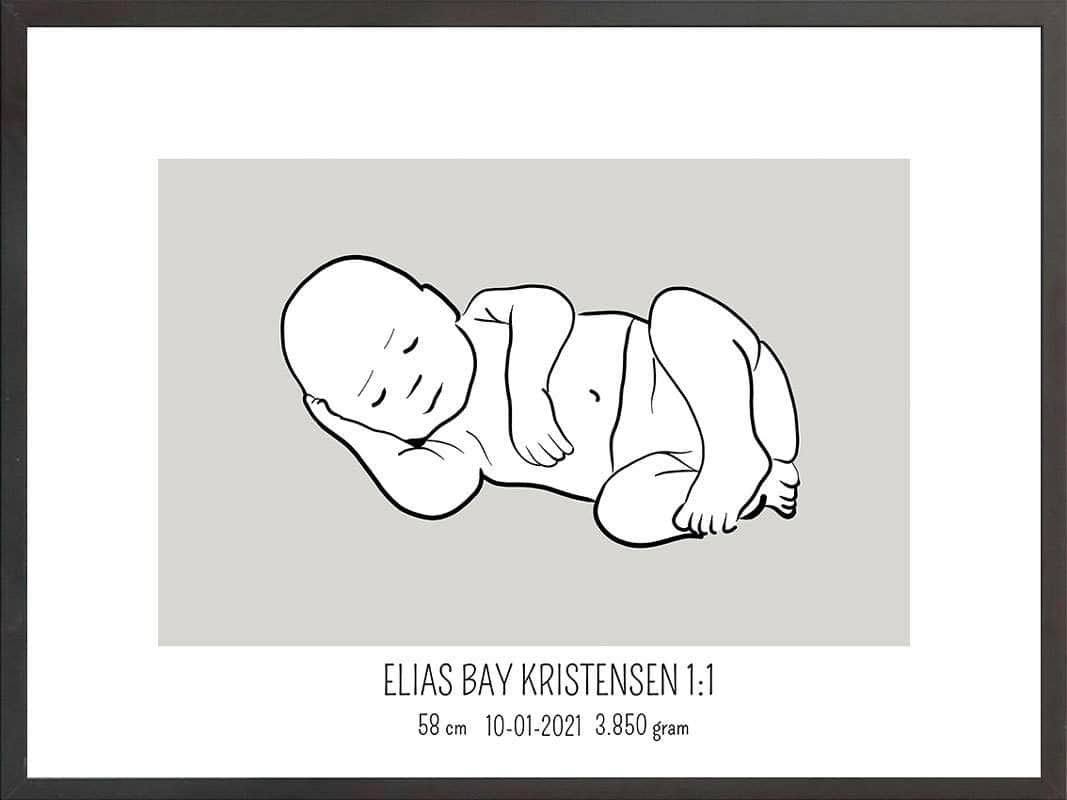 Birth Poster Fødselsplakat : Liggende Blå