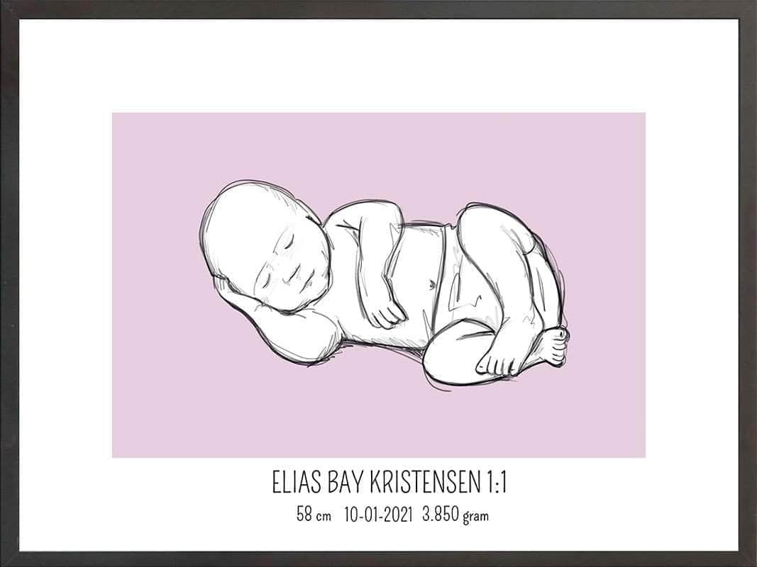 Birth Poster Fødselsplakat : Liggende Lyserød