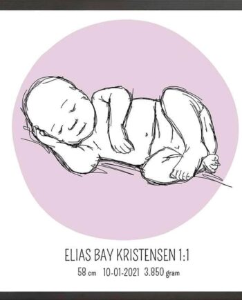 Birth Poster   Fødselsplakat  :  Liggende Lyserød