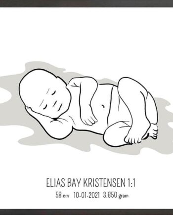 Birth Poster   Fødselsplakat  :  Liggende Lyserød