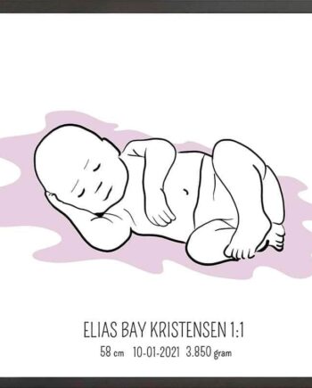 Birth Poster   Fødselsplakat  :  Liggende Lyserød